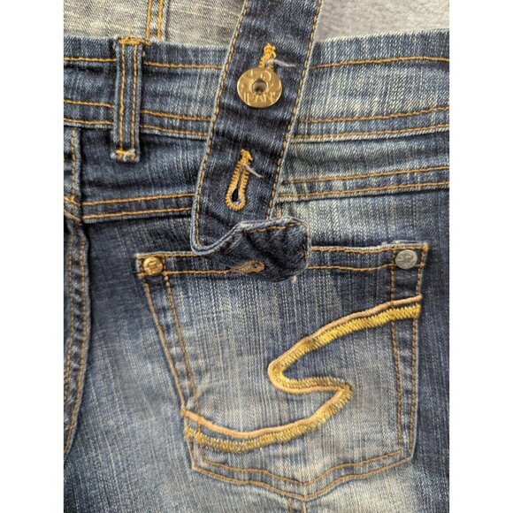 Southpole Bib Overall Shorts Womens Size 9 Denim Embroidered Faded Whiskers - Picture 10 of 12